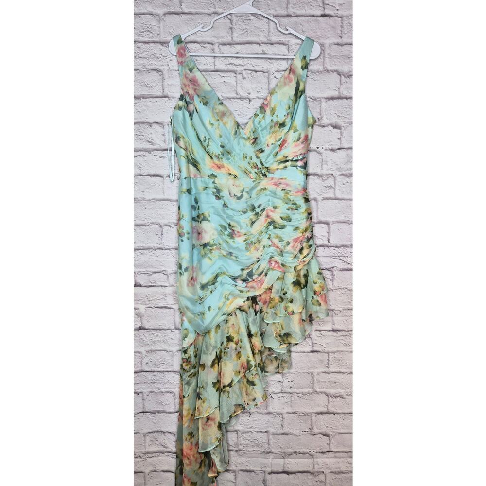 NWT Mac Duggal Ieena Blue Floral Chiffon Waterfall Ruffle Hem Gown Size 10 prom - Picture 3 of 11